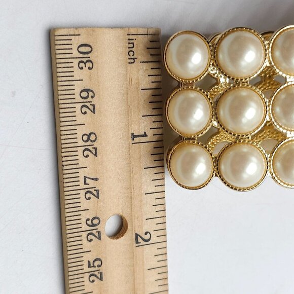 Gold Tone Stretch Bracelet With Faux Pearls By Chicos - Picture 4 of 5